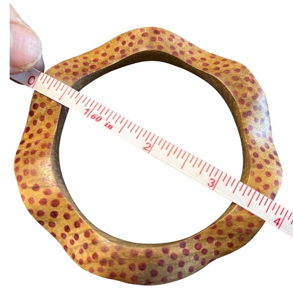 Set of 3 Wooden Bangles – Boho Artisan Inlay & Polka Dot Wood Bracelet Stack - Picture 5 of 6